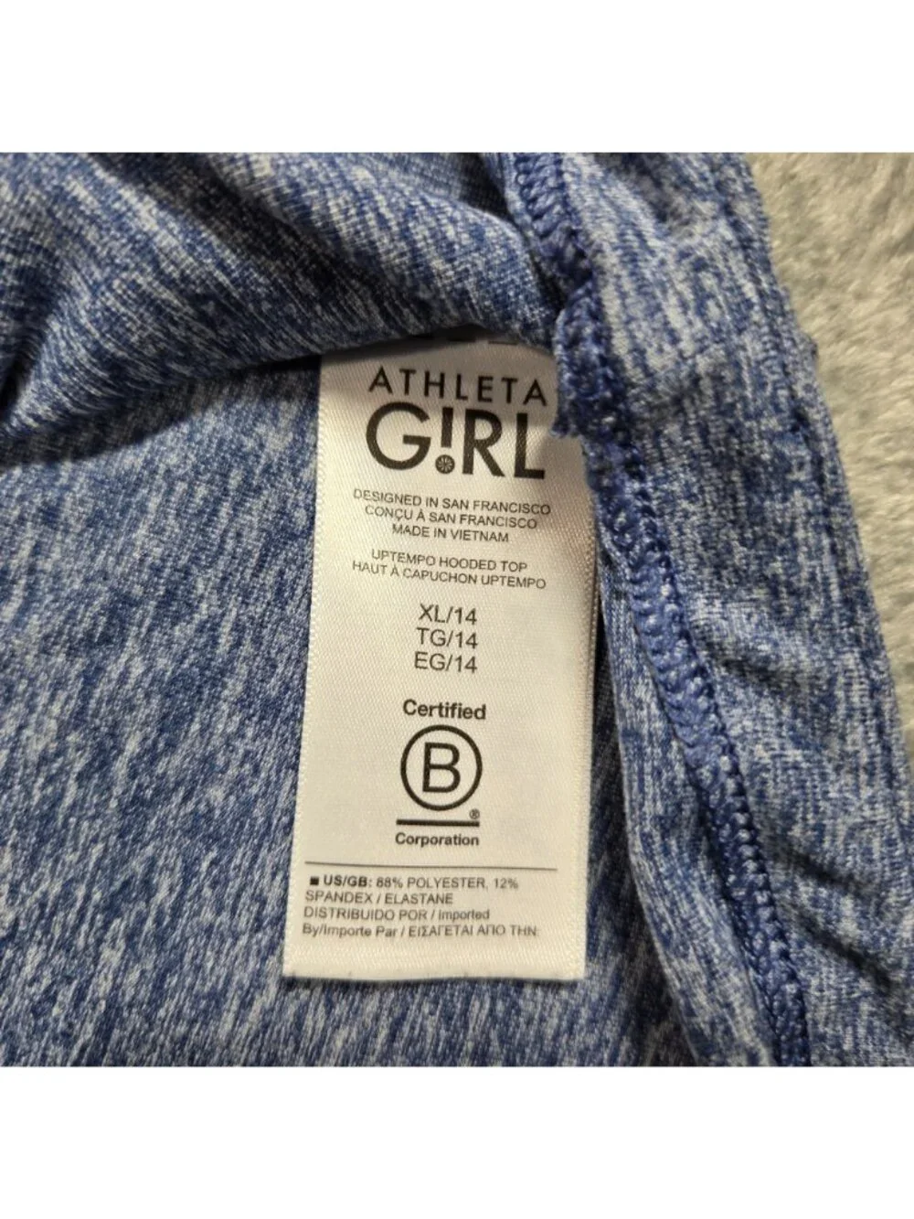 Athleta Girl Hoodie XL 14 Blue Lightweight Uptempo Cuffins Preppy Gym Pullover